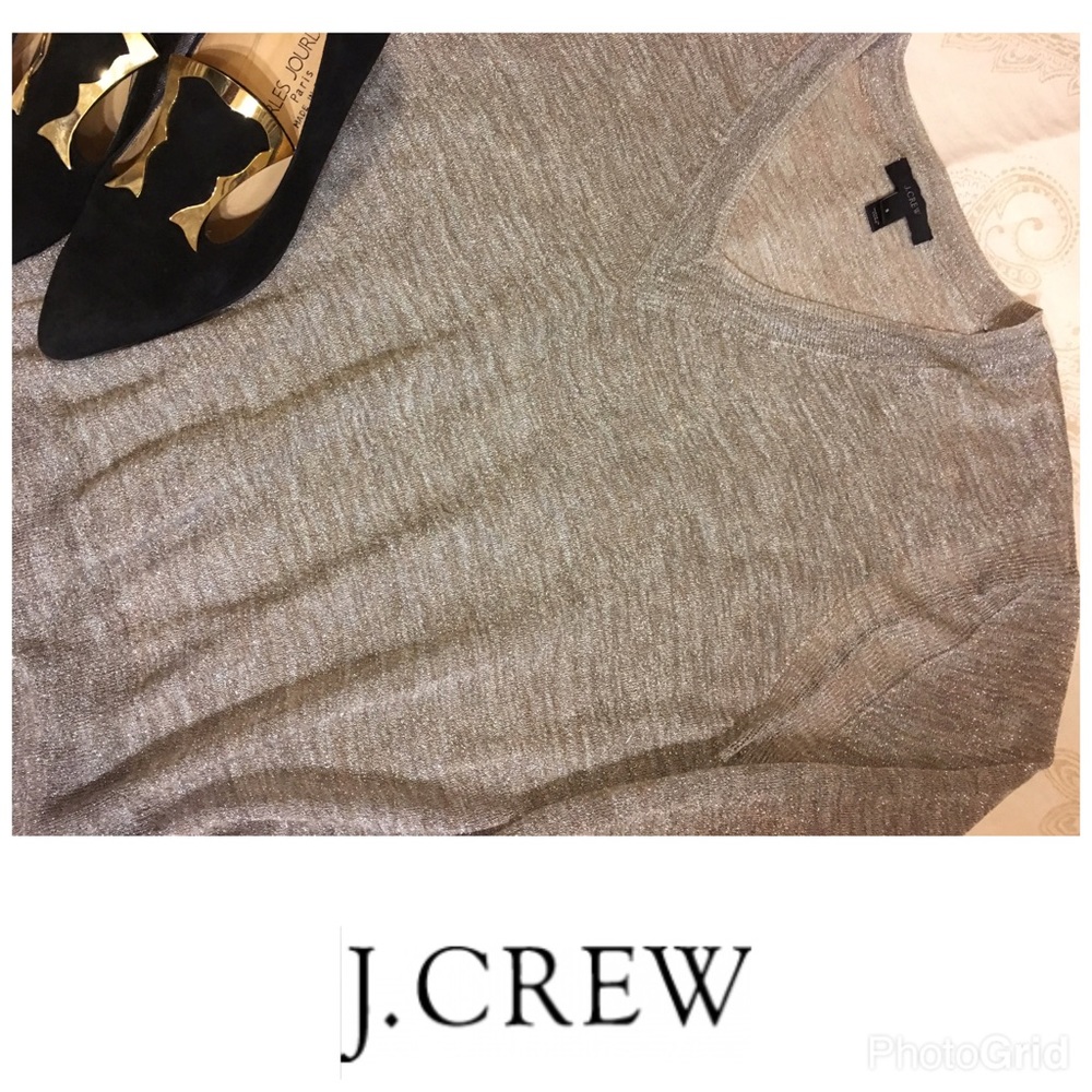 J. Crew Metallic V Neck Sweater Shimmer Beautiful Classic Silhouette